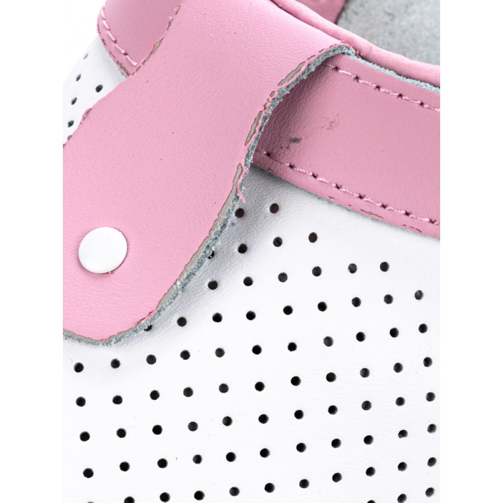 Сабо женские из натуральной кожи с розовым ремешком и фиксатором с натуральной стелькой цвет белый