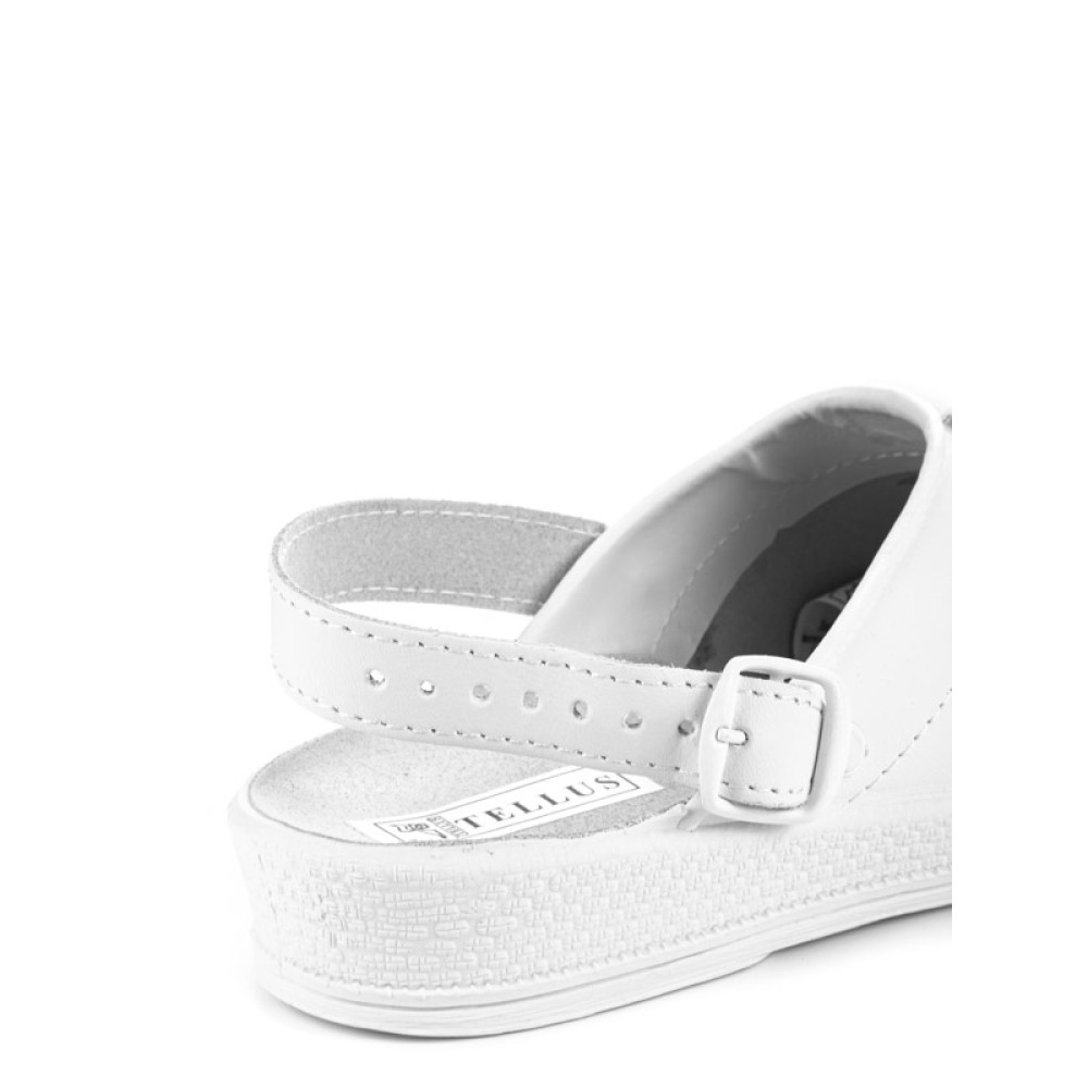 Сабо женские из натуральной кожи без перфорации с ремешком и натуральной стелькой цвет белый