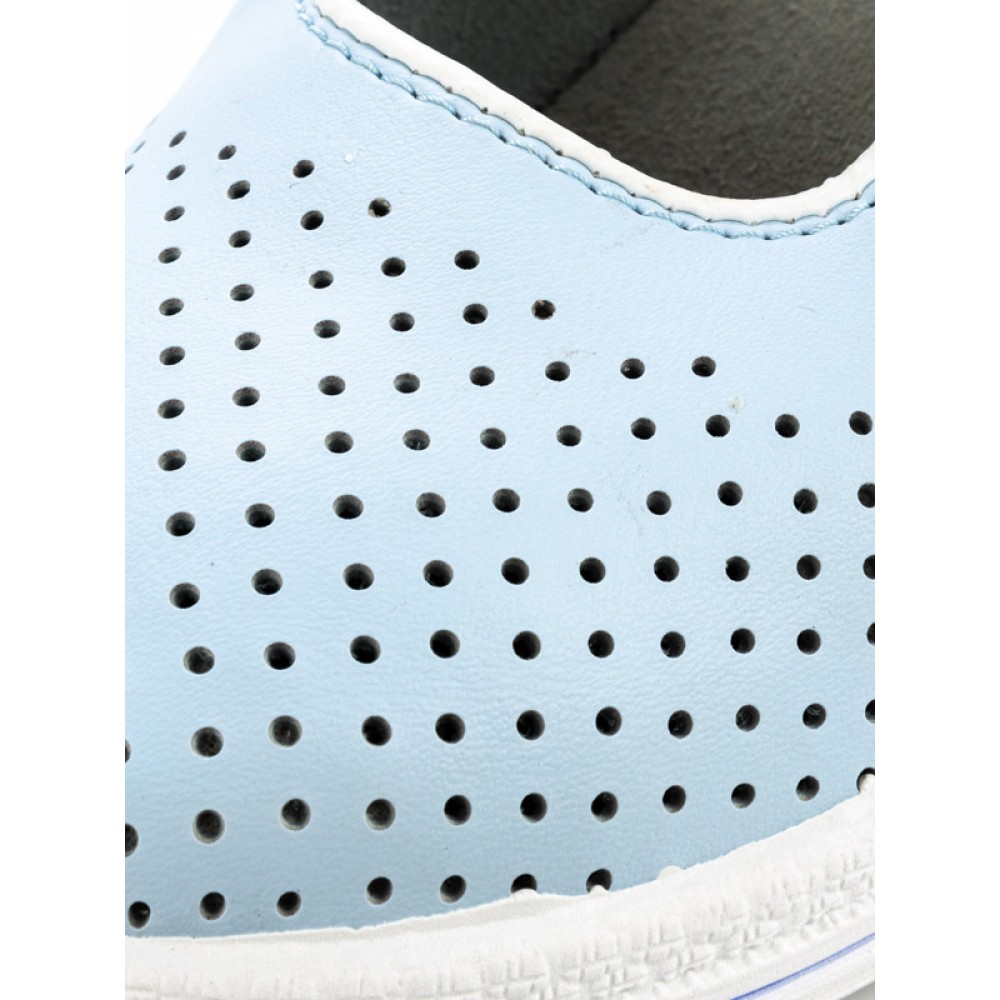 Сандалии сабо женские из натуральной кожи с белым ремешком на ровной подошве цвет голубой