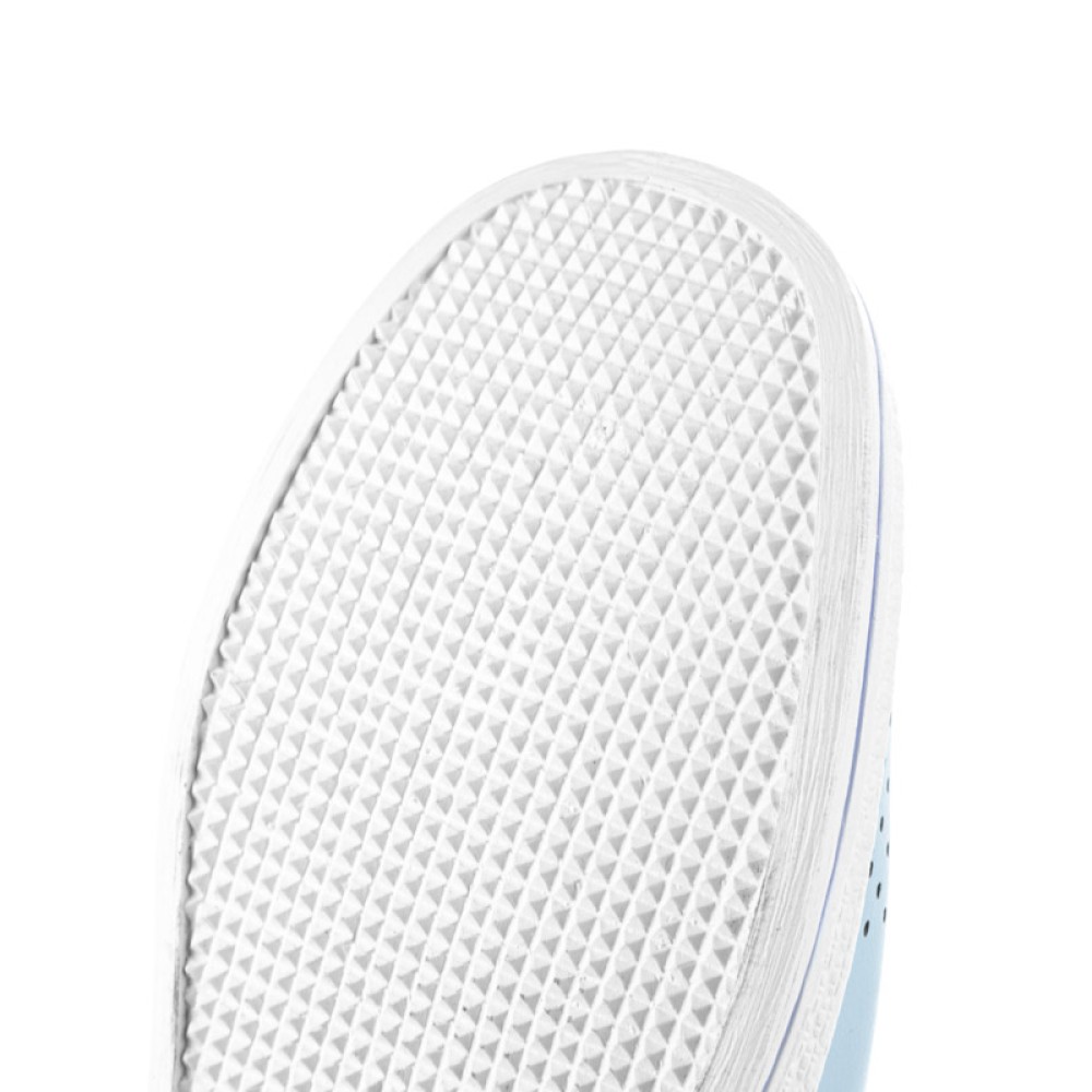 Сандалии сабо женские из натуральной кожи с белым ремешком на ровной подошве цвет голубой