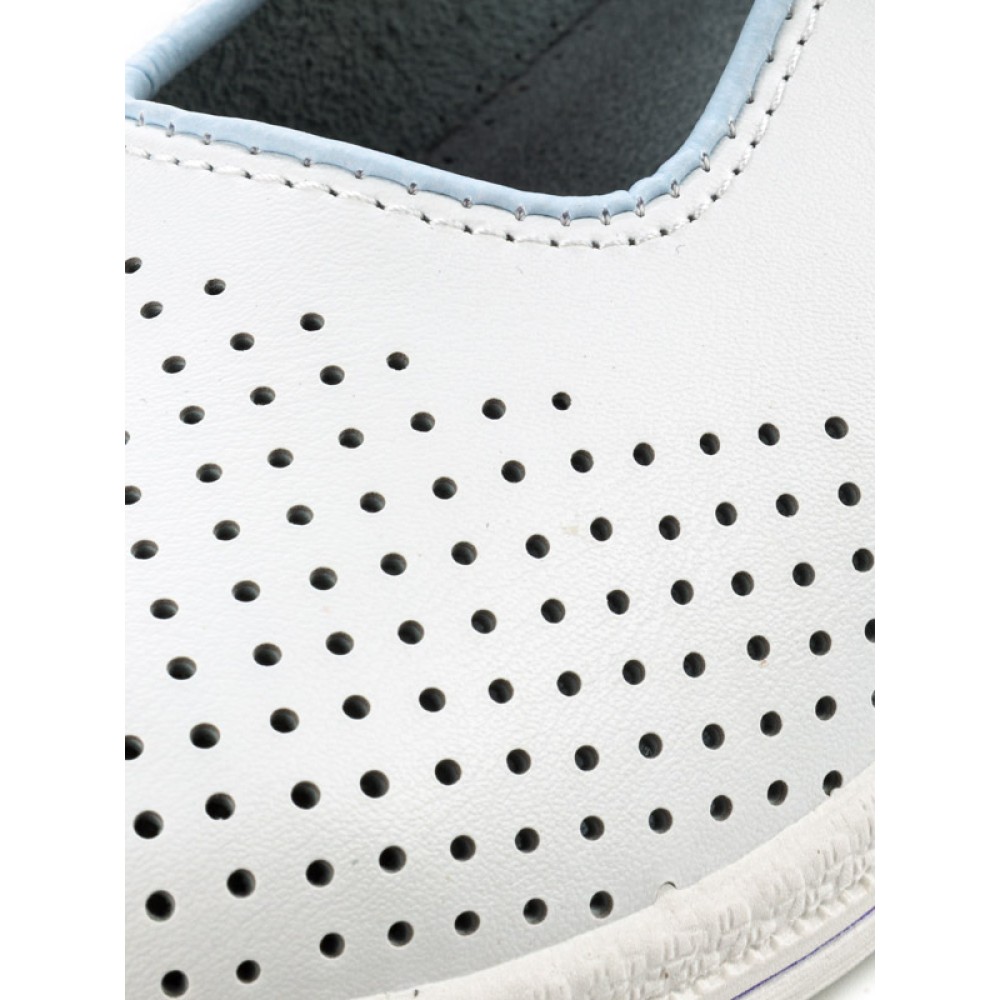 Сандалии сабо женские из натуральной кожи с голубым ремешком на ровной подошве цвет белый