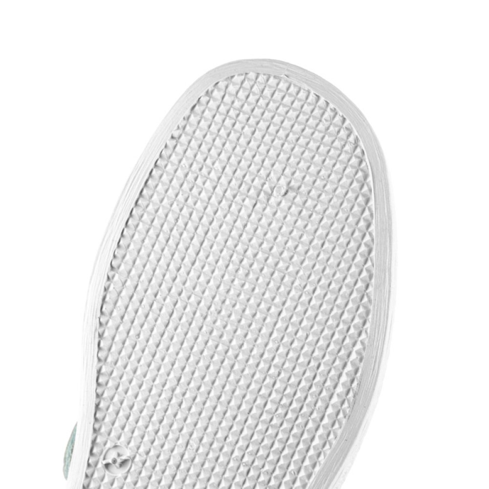 Сандалии сабо женские из натуральной кожи с зелёным ремешком на ровной подошве цвет белый