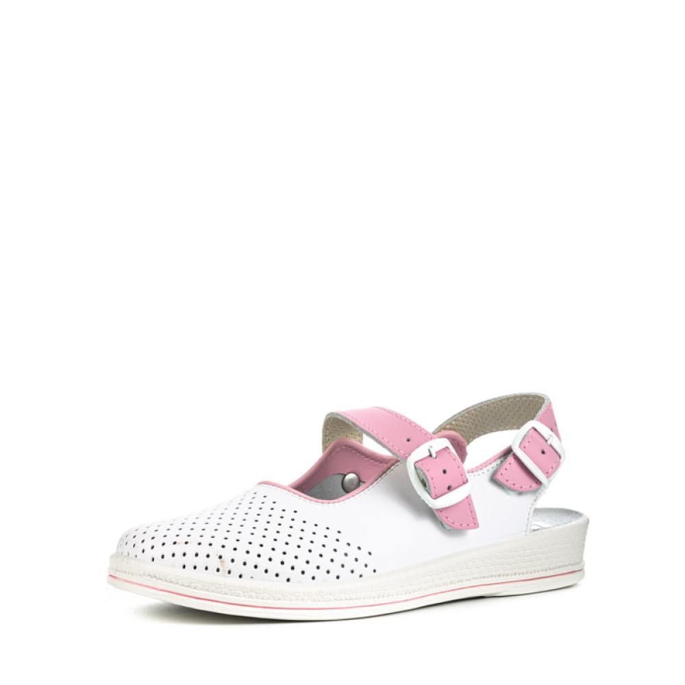 Сандалии сабо женские из натуральной кожи с розовым ремешком на ровной подошве цвет белый