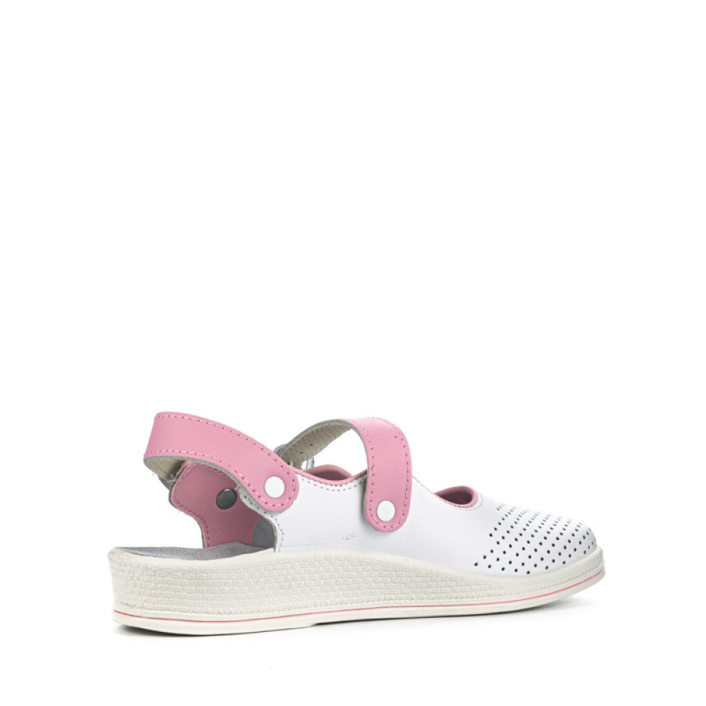 Сандалии сабо женские из натуральной кожи с розовым ремешком на ровной подошве цвет белый