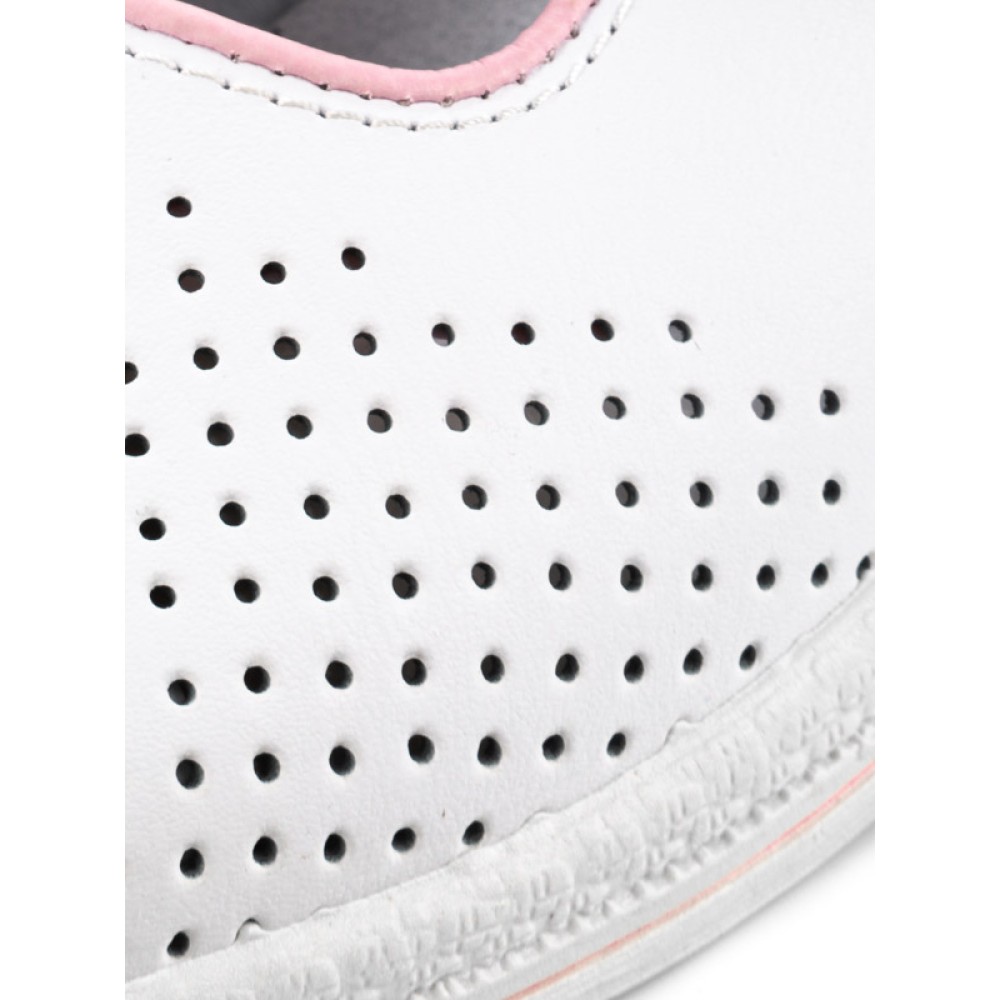 Сандалии сабо женские из натуральной кожи с розовым ремешком на ровной подошве цвет белый