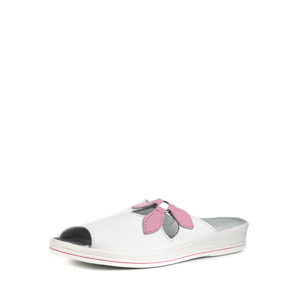 Сабо женские из натуральной кожи с открытым носом и натуральной стелькой цвет белый с розовым лепестком