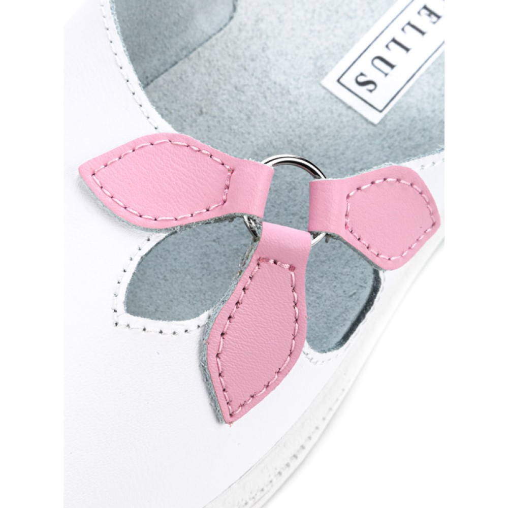 Сабо женские из натуральной кожи с открытым носом и натуральной стелькой цвет белый с розовым лепестком