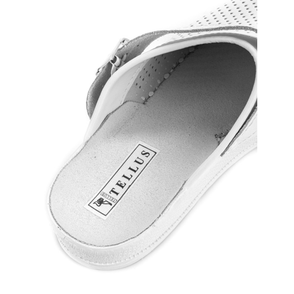 Сабо женские из натуральной кожи на низком подъеме с ремешком и натуральной стелькой цвет белый