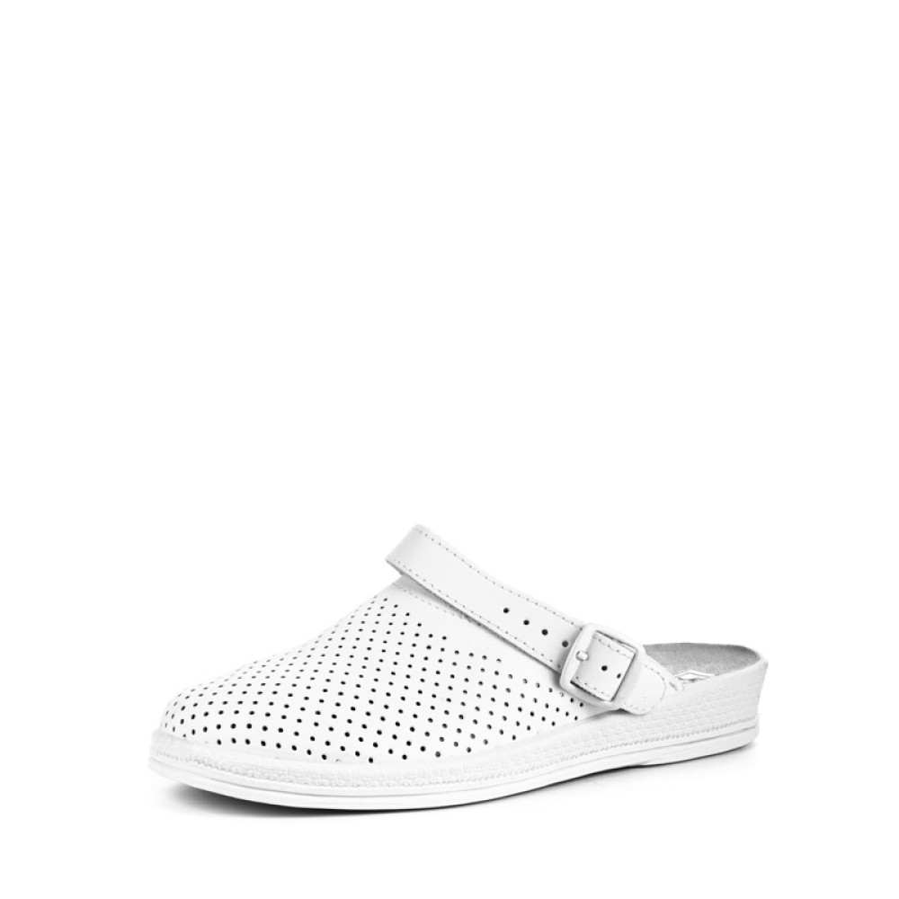 Сабо женские из натуральной кожи на низком подъеме с ремешком и натуральной стелькой цвет белый