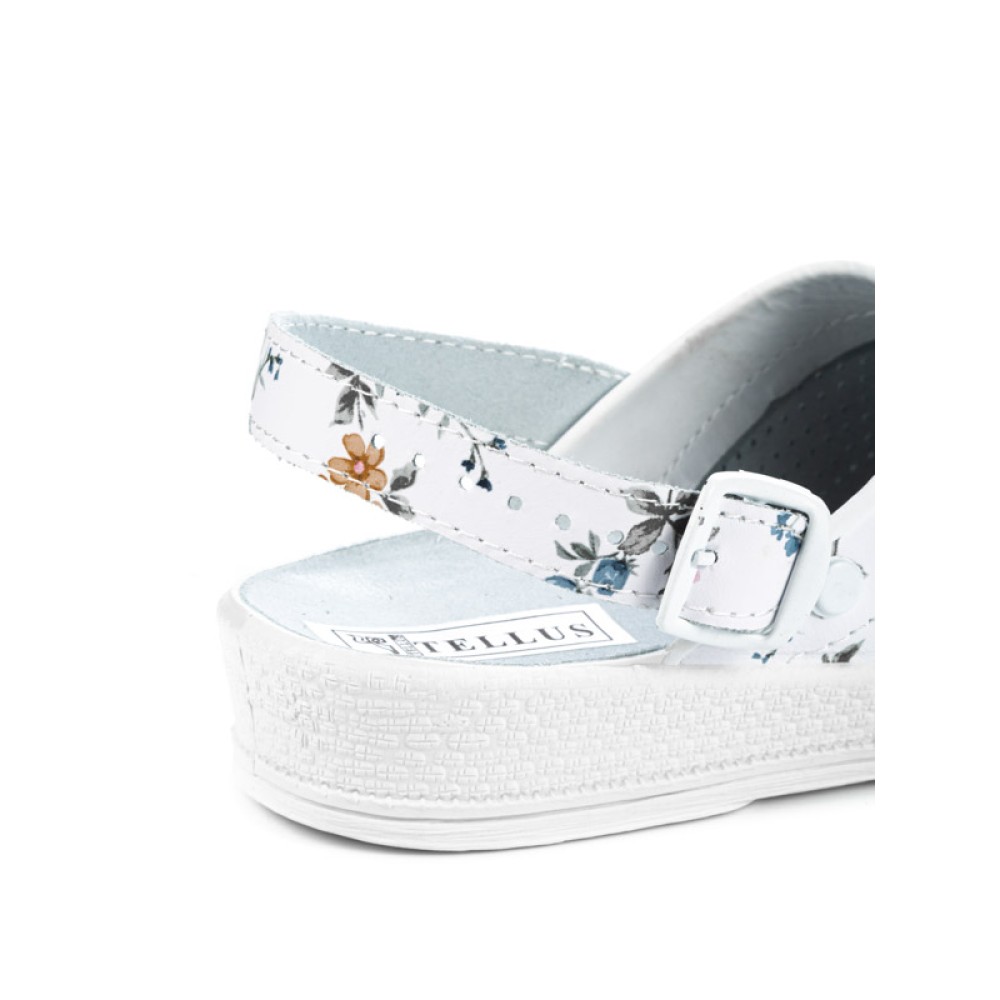 Сабо женские из натуральной кожи на низком подъеме с ремешком цвет белый с принтом