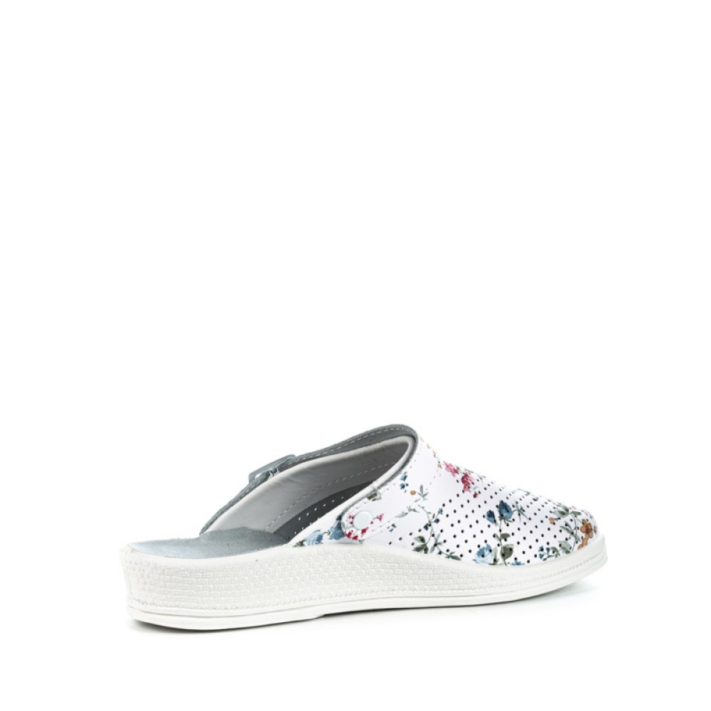 Сабо женские из натуральной кожи на низком подъеме с ремешком цвет белый с принтом