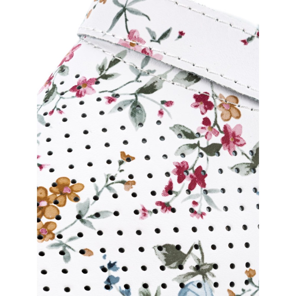 Сабо женские из натуральной кожи на низком подъеме с ремешком цвет белый с принтом