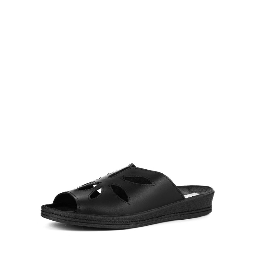 Сабо женские с узорной перфорацией из натуральной кожи с открытым носом и натуральной стелькой цвет чёрный