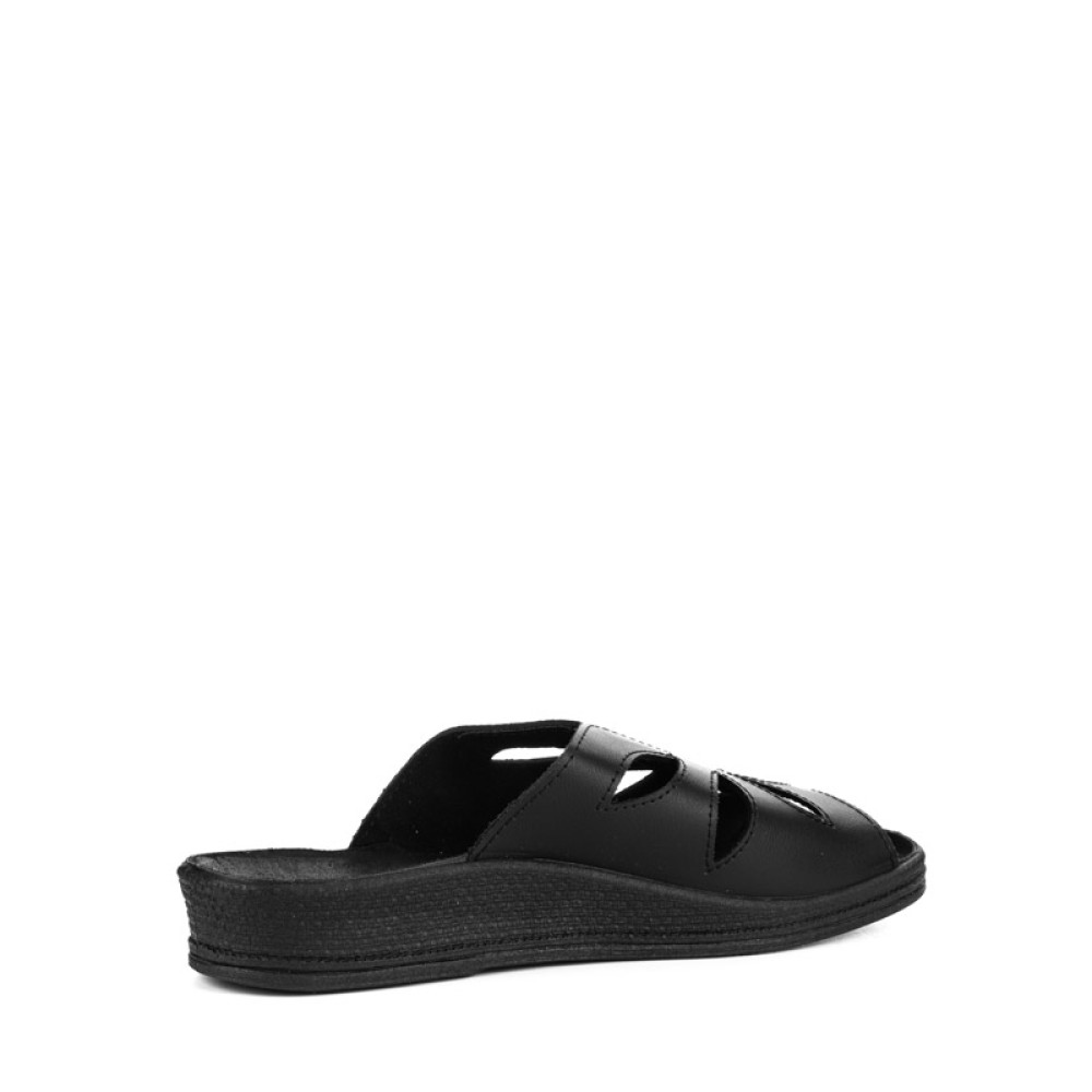 Сабо женские с узорной перфорацией из натуральной кожи с открытым носом и натуральной стелькой цвет чёрный