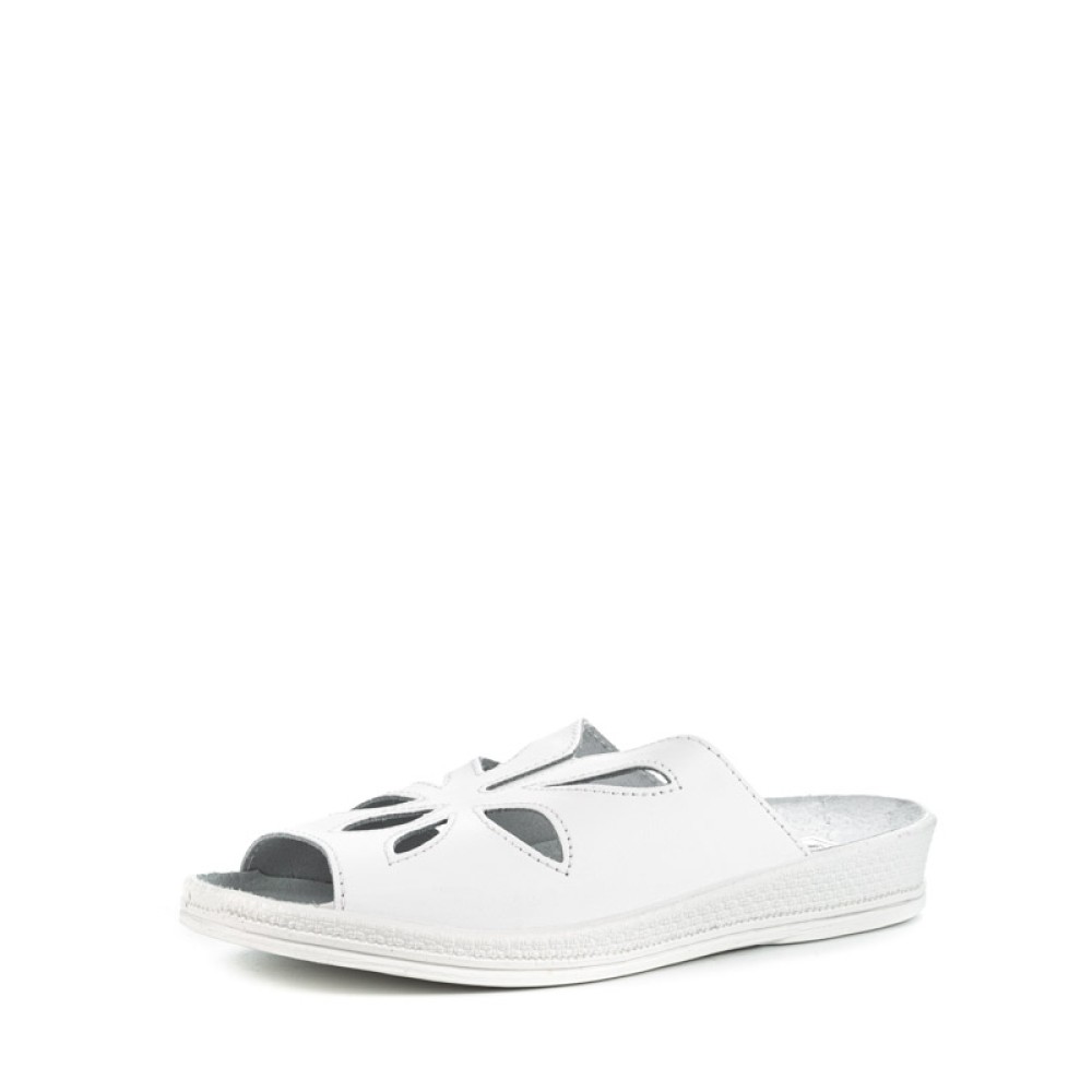 Сабо женские с узорной перфорацией из натуральной кожи с открытым носом и натуральной стелькой цвет белый