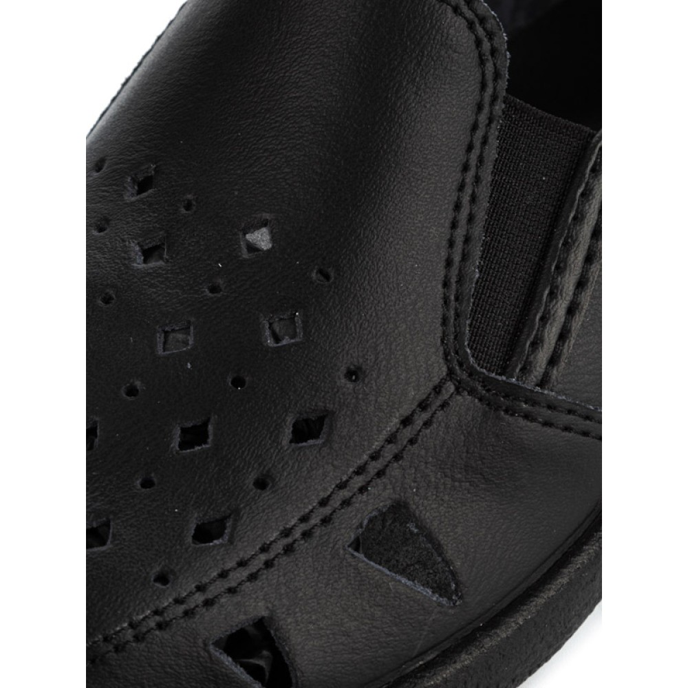 Туфли женские из натуральной кожи бесподкладочные с крупной перфорацией цвет чёрный