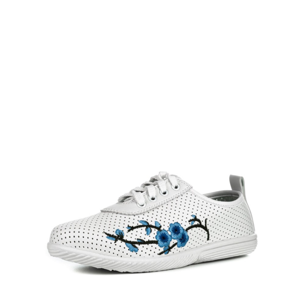 Туфли женские на шнурках из искусственной кожи с вышивкой на ПВХ подошве цвет белый