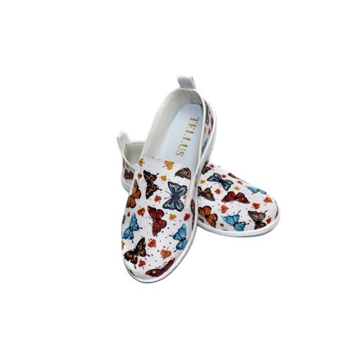 Туфли женские с ярким принтом бабочек из искусственной кожи на ПВХ подошве цвет белый