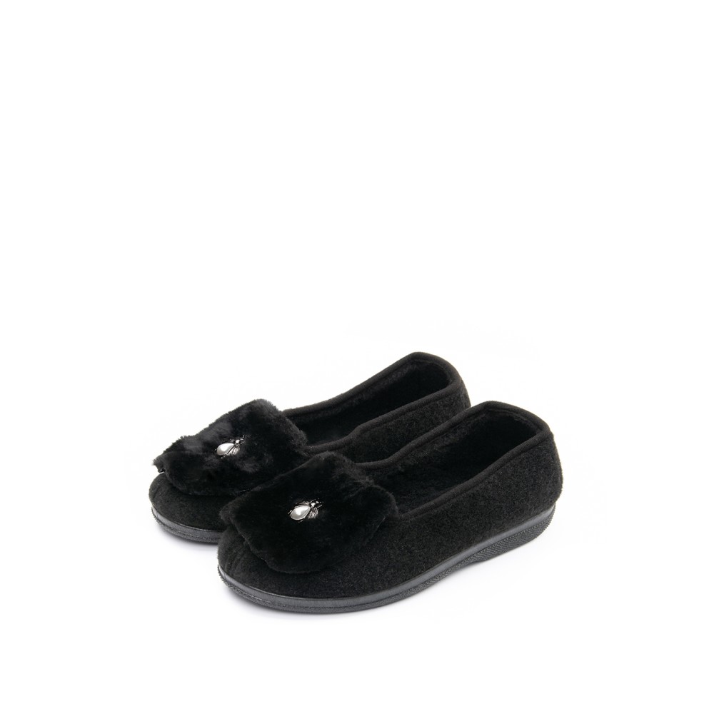 Тапки женские с закрытой пяткой из сукна с декором цвет чёрный