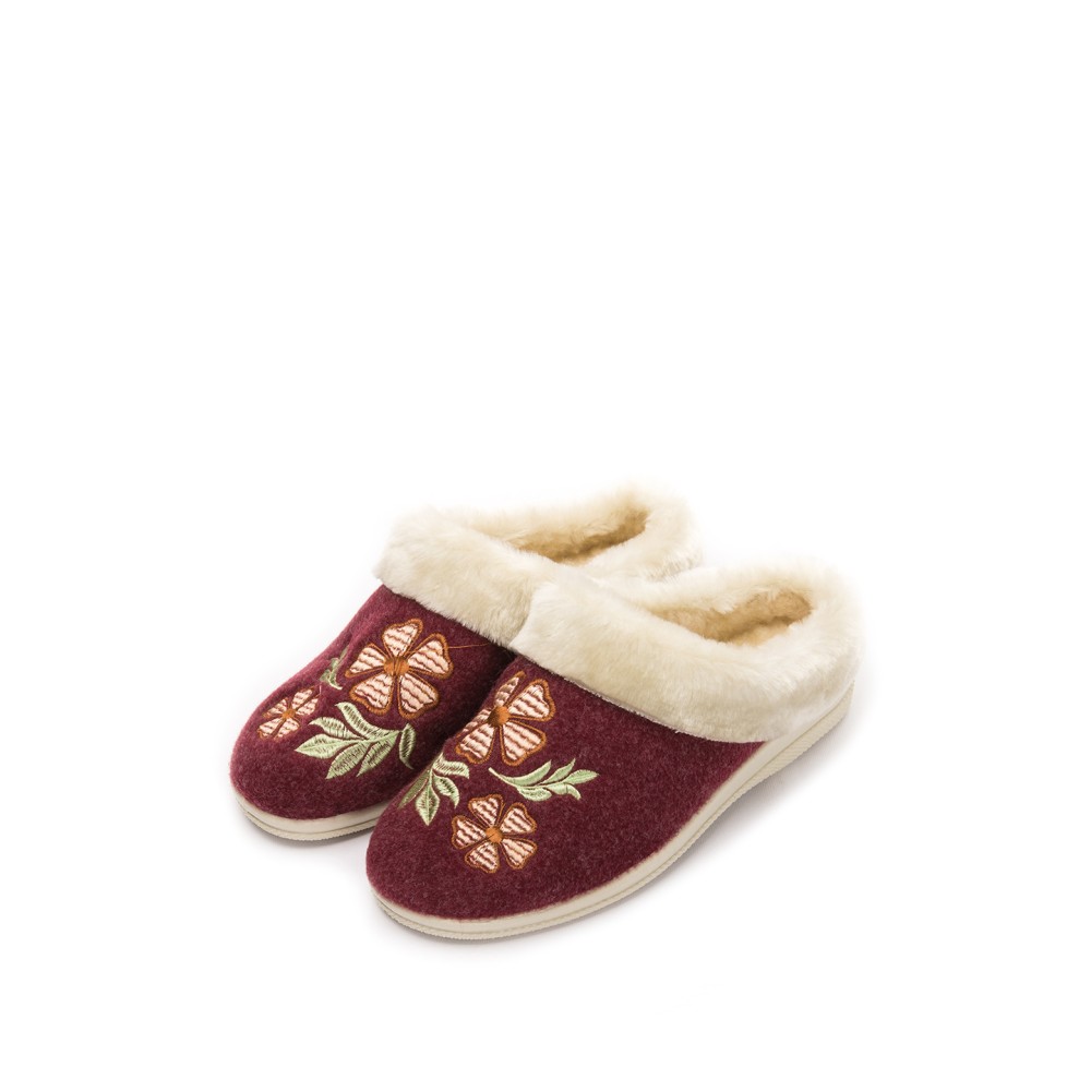 Тапки женские из сукна утепленные искусственным мехом цвет бордовый