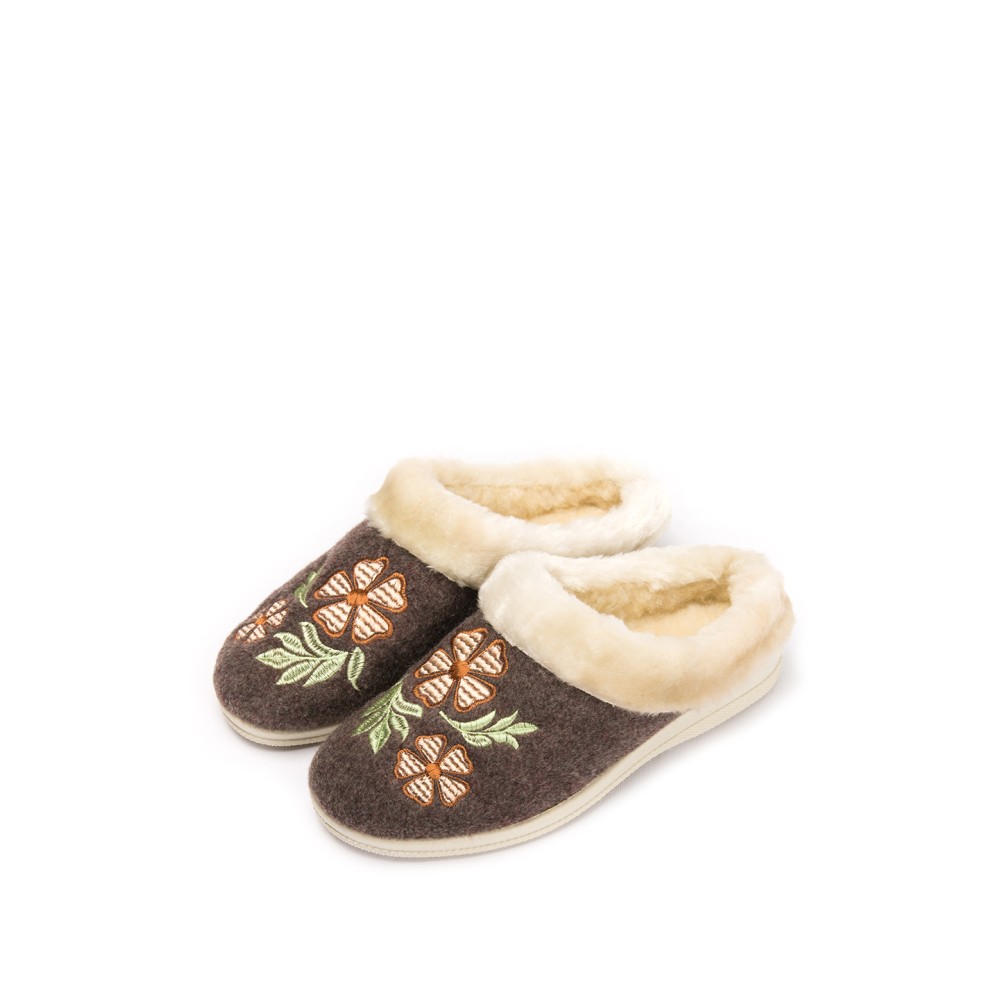 Тапки женские из сукна утепленные искусственным мехом цвет коричневый