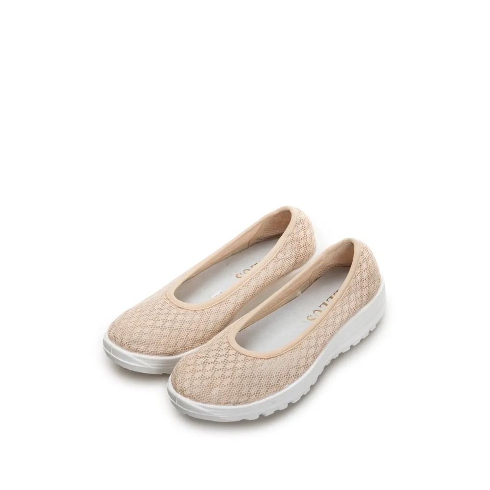 Балетки женские из текстиля с натуральной подкладкой на ПУ подошве цвет бежевый