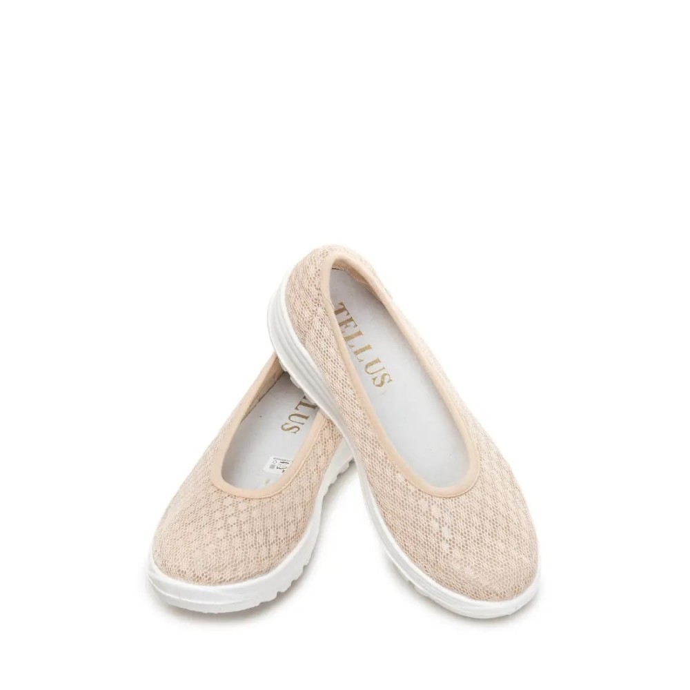 Балетки женские из текстиля с натуральной подкладкой на ПУ подошве цвет бежевый