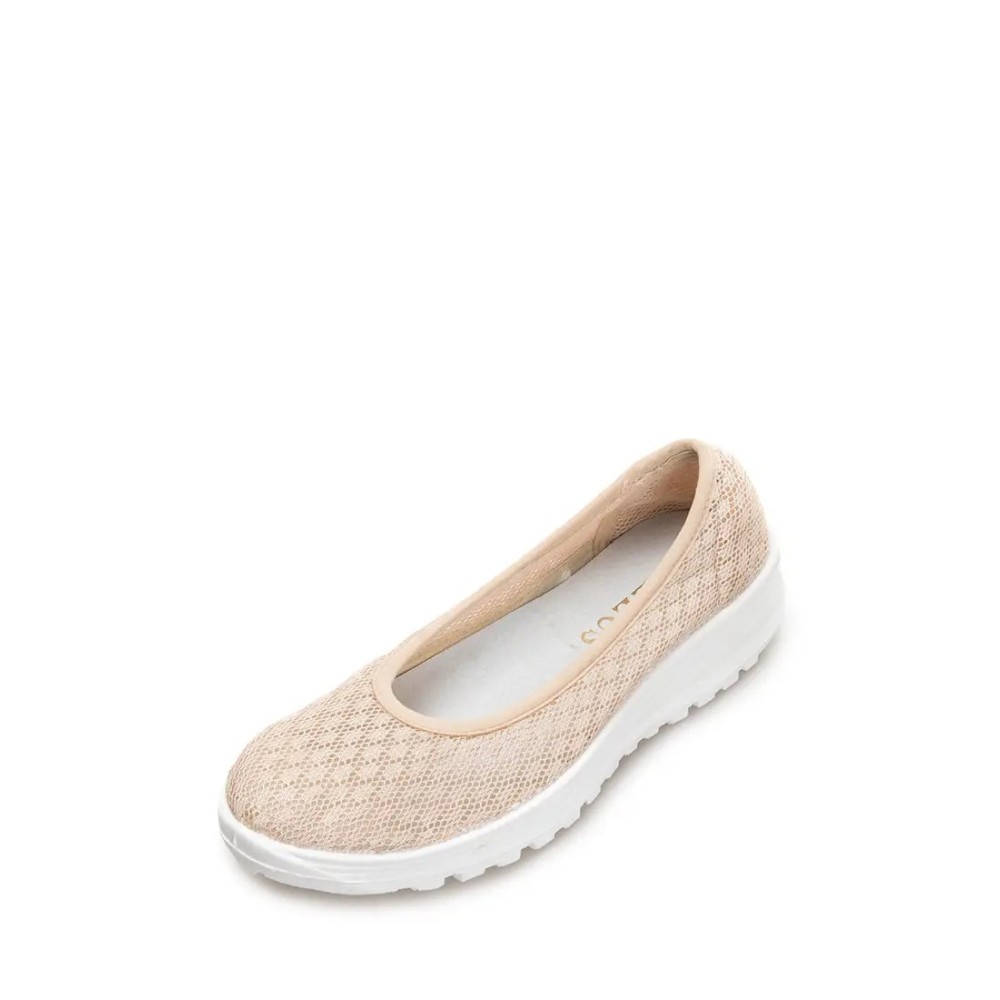 Балетки женские из текстиля с натуральной подкладкой на ПУ подошве цвет бежевый