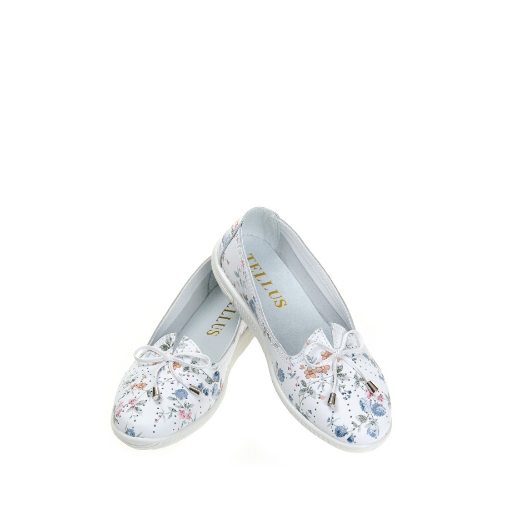 Балетки женские с принтом из натуральной кожи и натуральной стелькой цвет белый