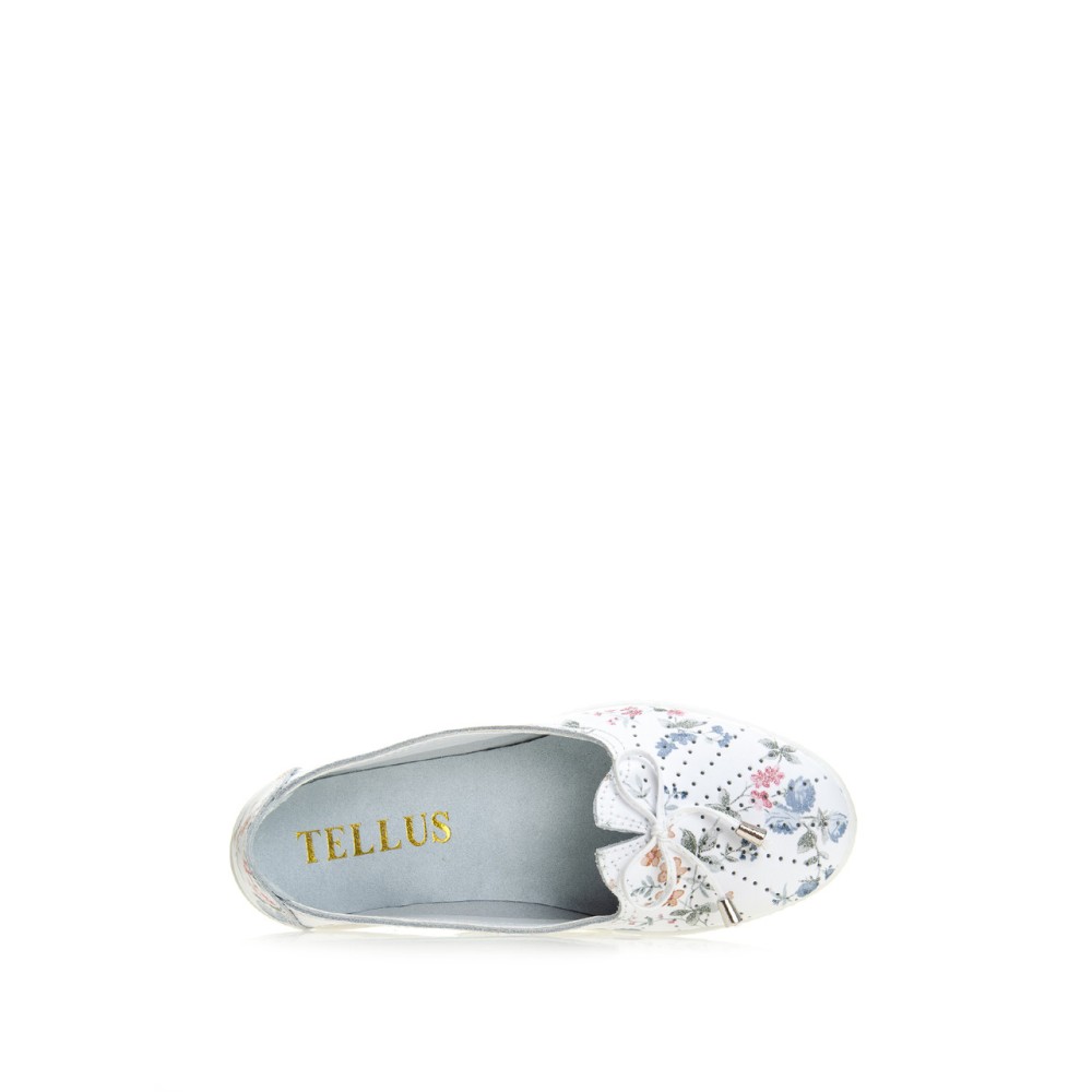 Балетки женские с принтом из натуральной кожи и натуральной стелькой цвет белый