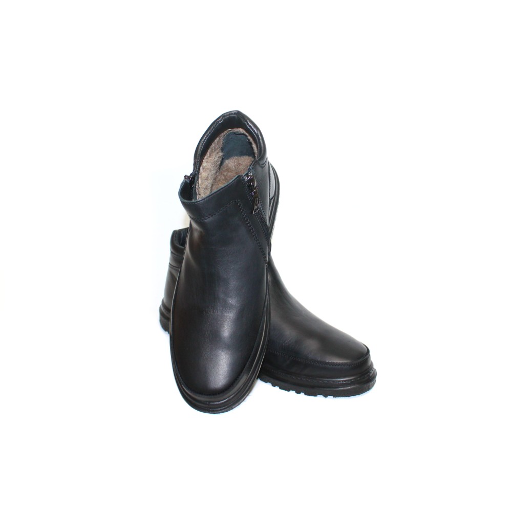 Ботинки мужские из натуральной кожи на меху цвет чёрный