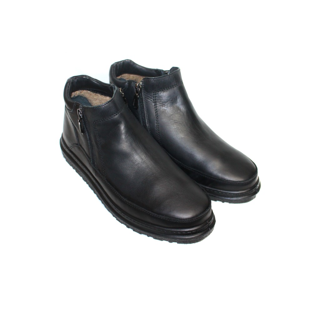 Ботинки мужские из натуральной кожи на меху цвет чёрный