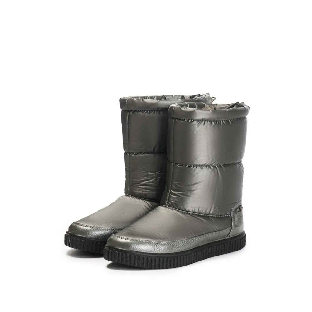 Дутики женские средние с мехом из водонепроницаемого материала цвет серебро