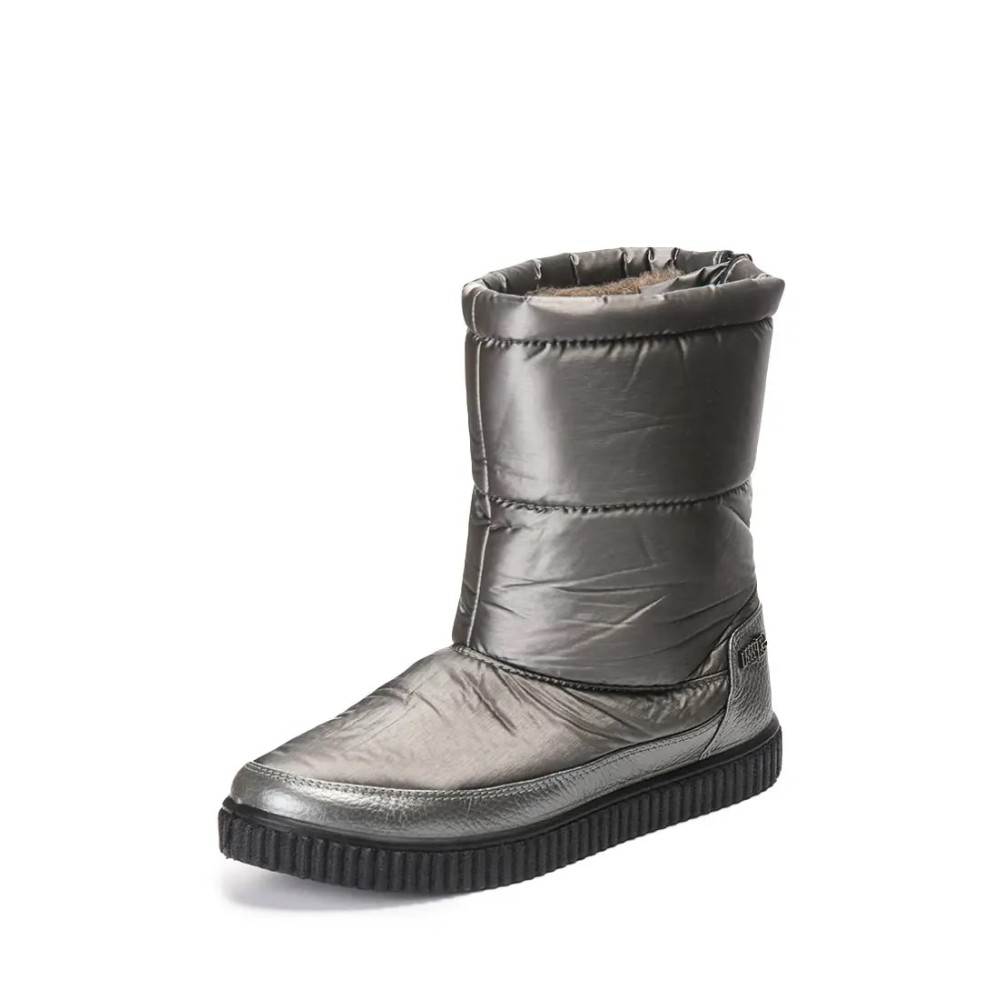 Дутики женские средние с мехом из водонепроницаемого материала цвет серебро