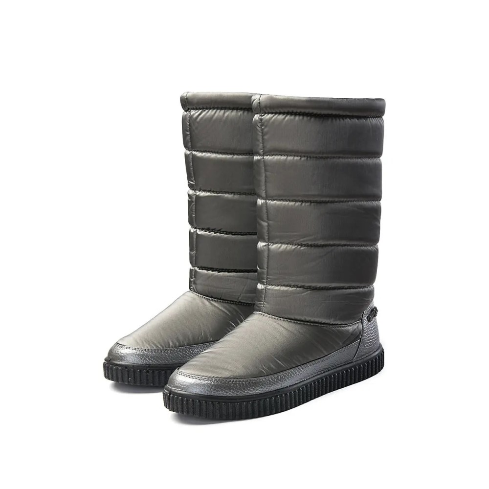 Дутики женские высокие с мехом из водонепроницаемого материала цвет серебряный