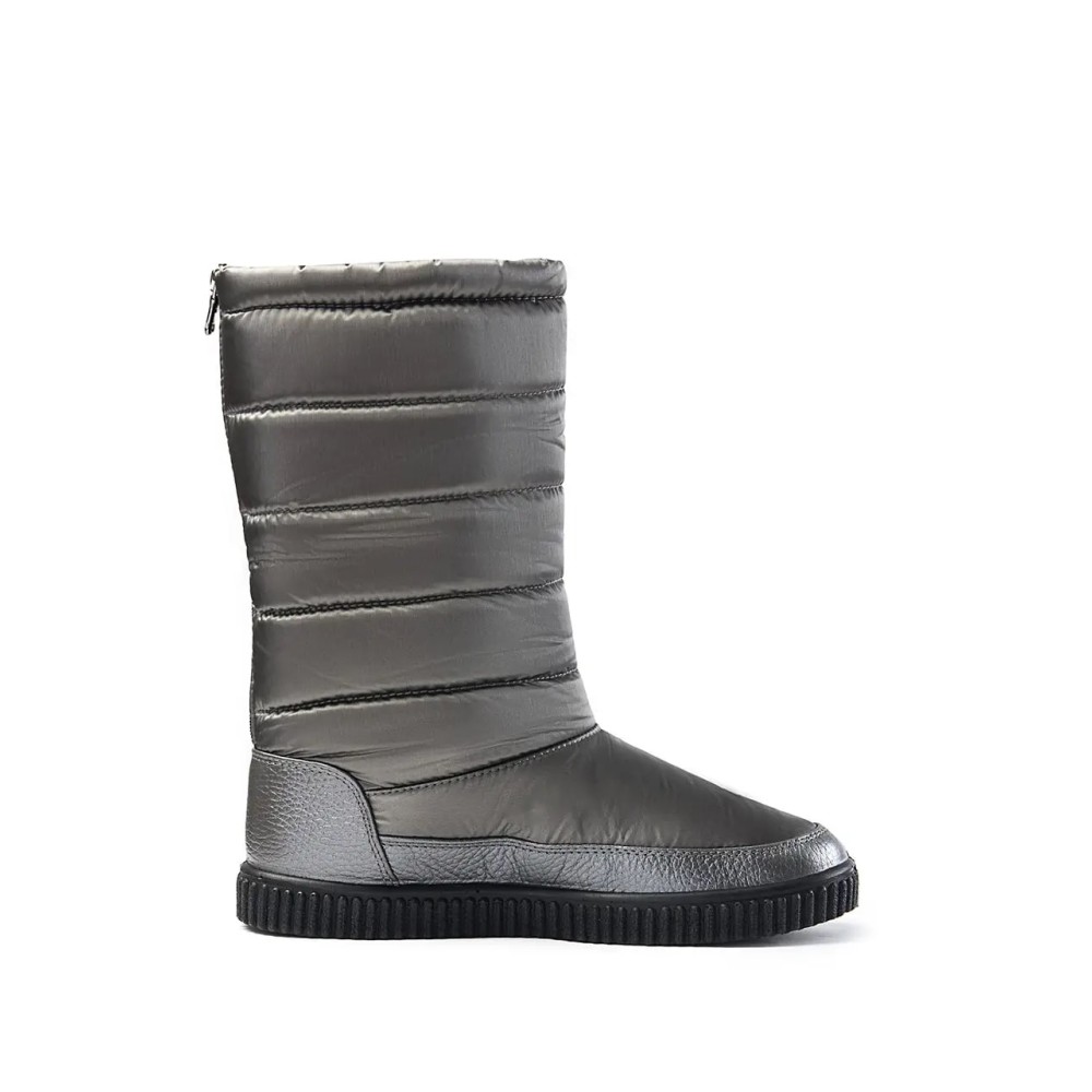 Дутики женские высокие с мехом из водонепроницаемого материала цвет серебряный