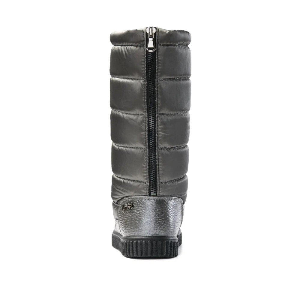 Дутики женские высокие с мехом из водонепроницаемого материала цвет серебряный