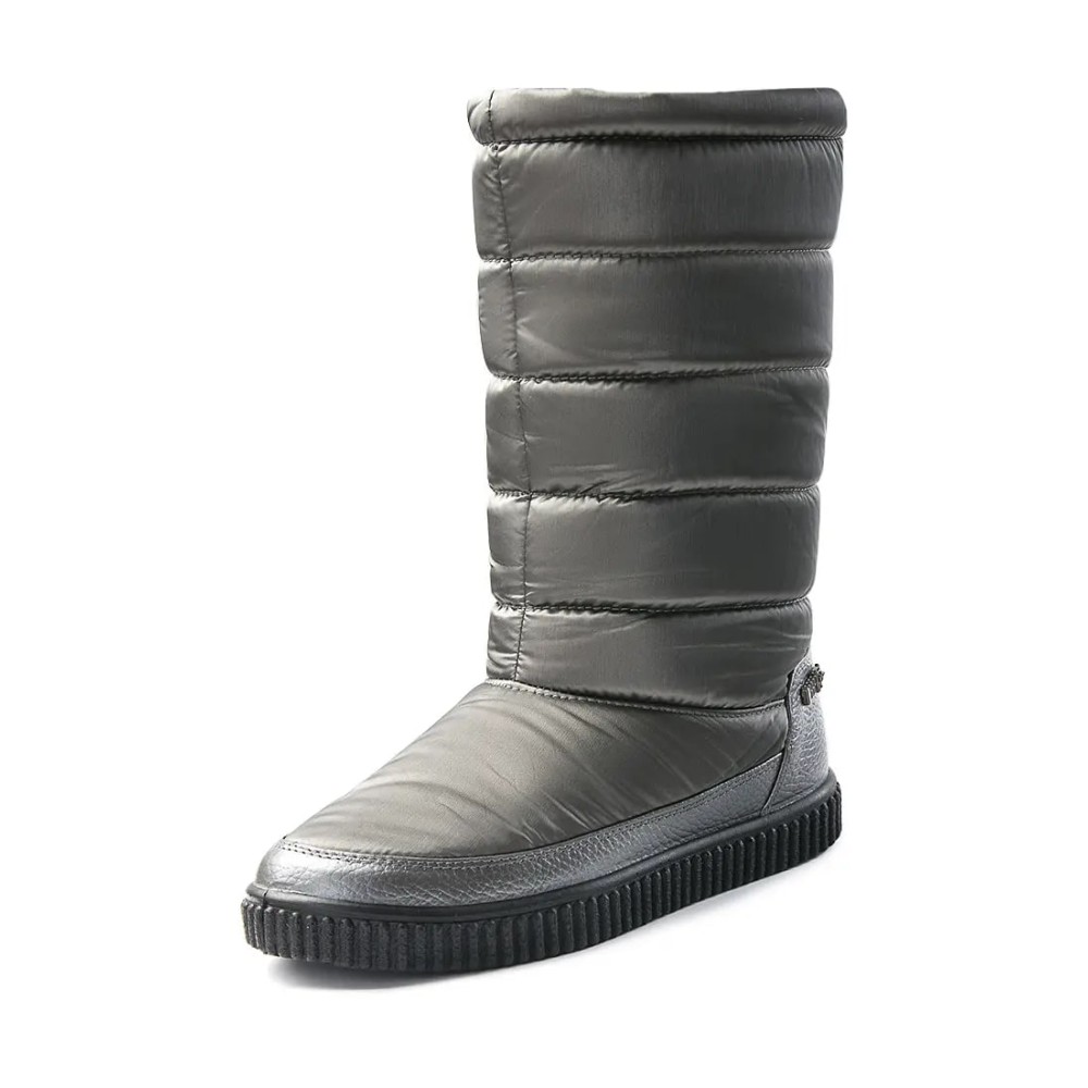 Дутики женские высокие с мехом из водонепроницаемого материала цвет серебряный