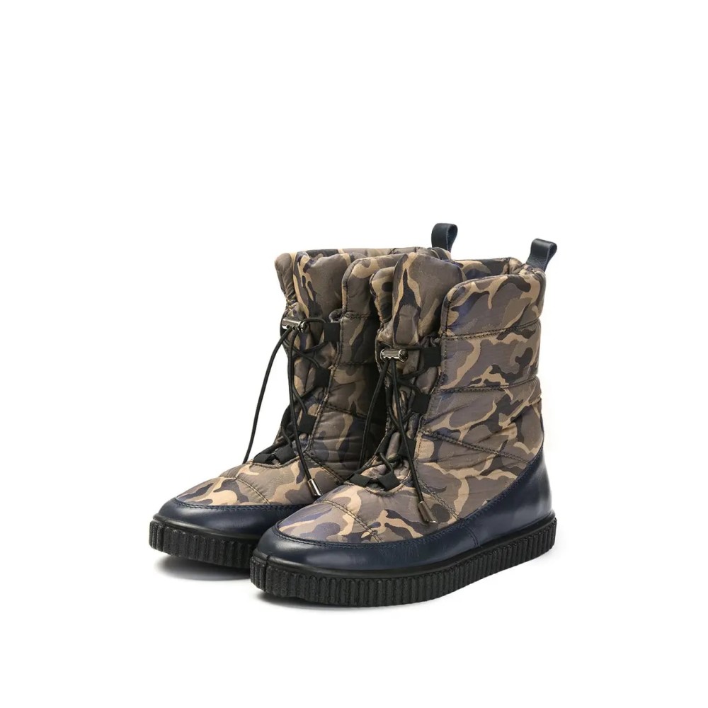 Дутики женские на шнурках из водоотталкивающего текстильного материала цвет хаки