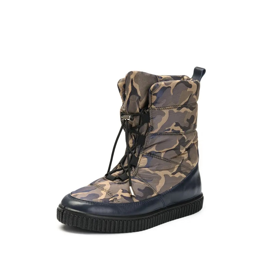 Дутики женские на шнурках из водоотталкивающего текстильного материала цвет хаки