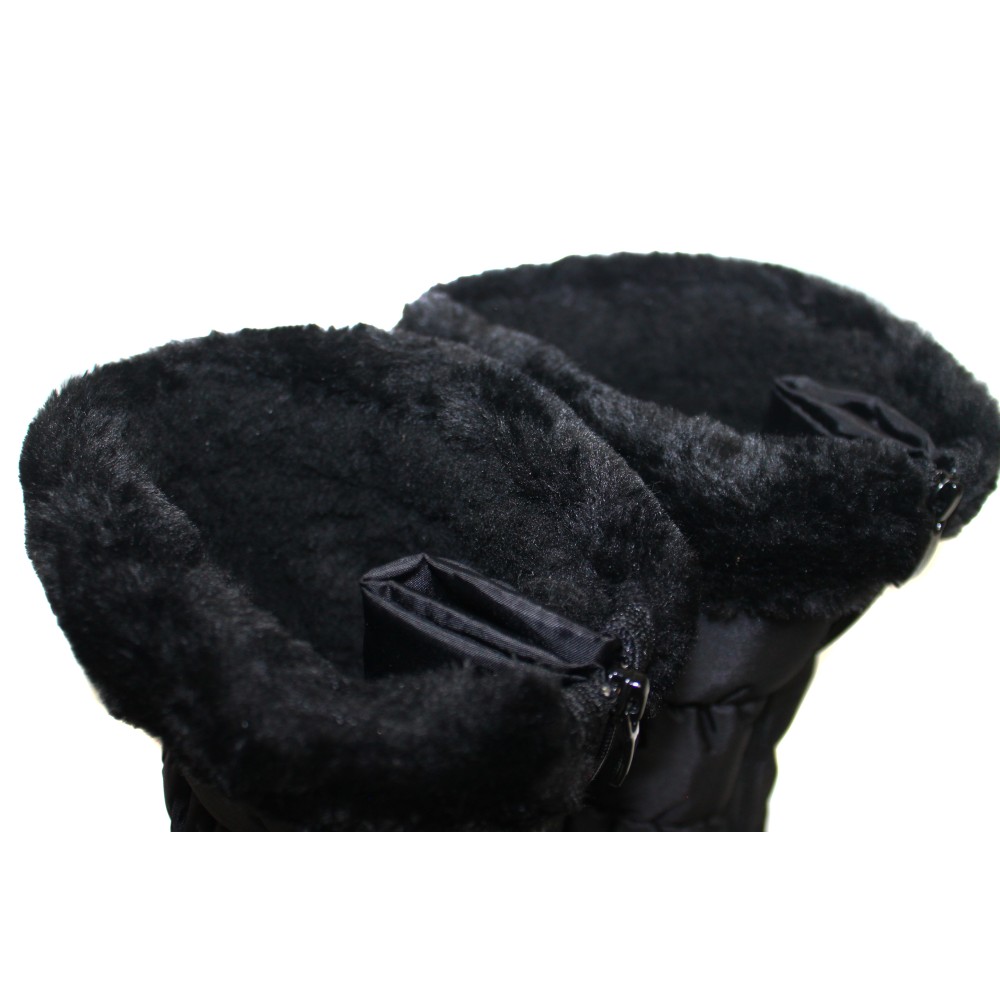 Дутики женские высокие на молнии с окантовкой из искусственного меха и ПВХ подошве цвет чёрный