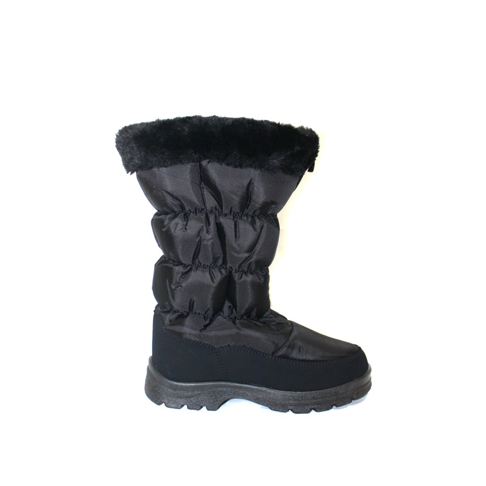 Дутики женские высокие на молнии с окантовкой из искусственного меха и ПВХ подошве цвет чёрный