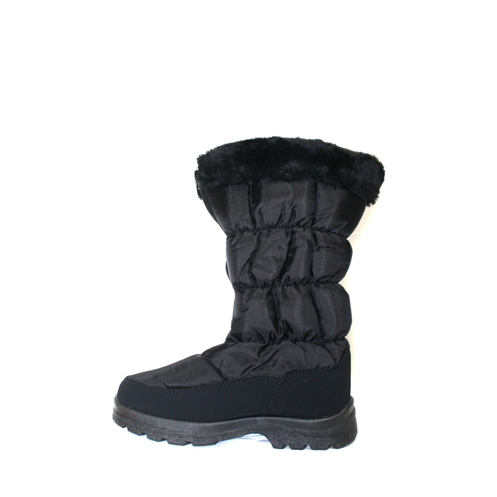 Дутики женские высокие на молнии с окантовкой из искусственного меха и ПВХ подошве цвет чёрный