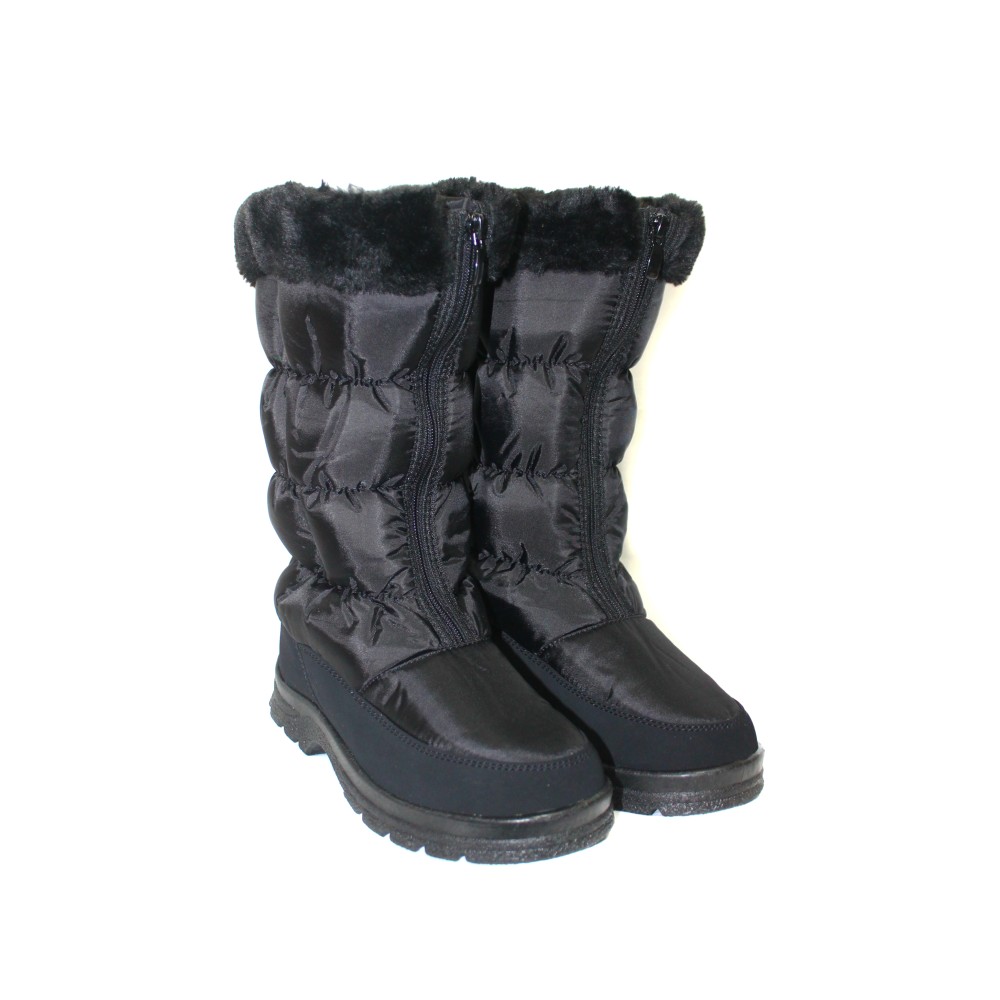 Дутики женские высокие на молнии с окантовкой из искусственного меха и ПВХ подошве цвет чёрный