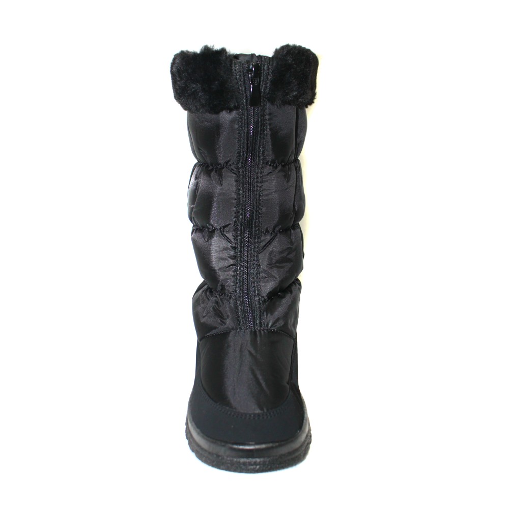Дутики женские высокие на молнии с окантовкой из искусственного меха и ПВХ подошве цвет чёрный