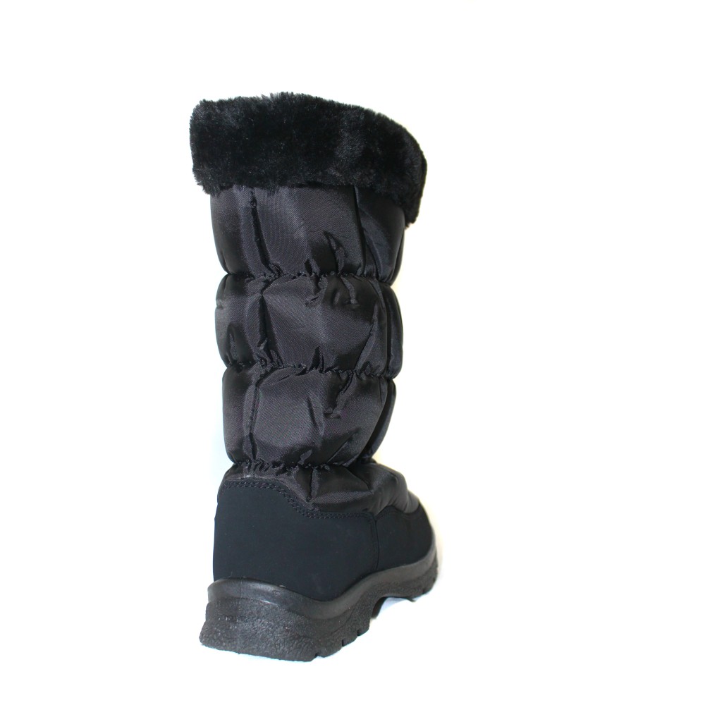 Дутики женские высокие на молнии с окантовкой из искусственного меха и ПВХ подошве цвет чёрный