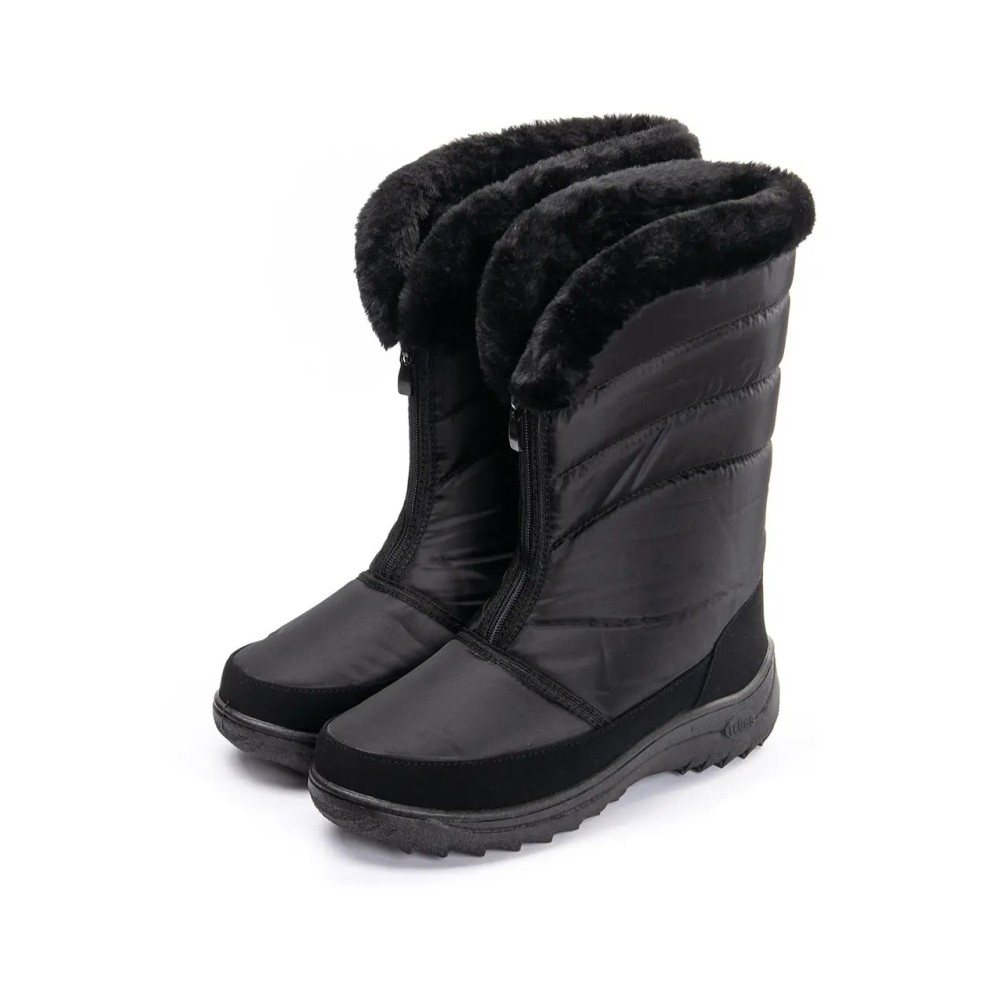 Дутики женские на молнии с окантовкой из искусственного меха и ПВХ подошве цвет чёрный