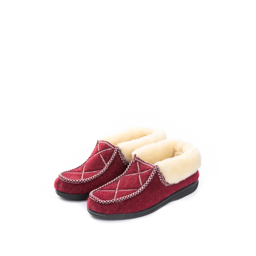 Бабуши женские из сукна на искусственном мехе цвет бордовый