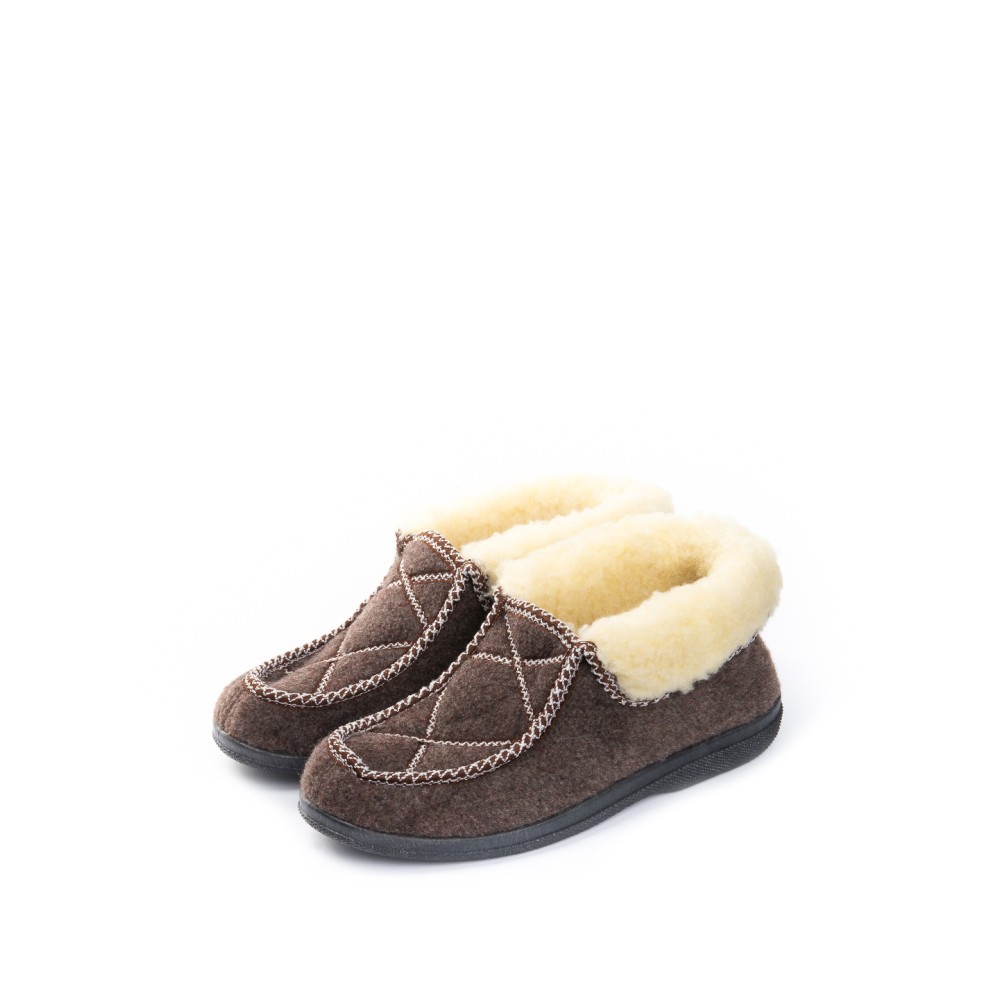 Бабуши женские из сукна на искусственном мехе цвет коричневый